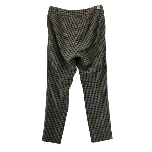 J Mclaughlin Yara Olive Plaid Pants Women 4 Straight Leg Crop Green Blue Stretch - Picture 4 of 12